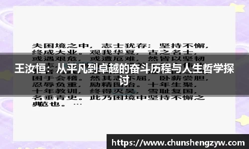 王汝恒：从平凡到卓越的奋斗历程与人生哲学探讨